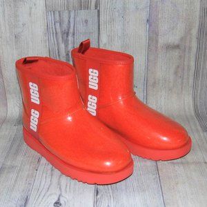 UGG Classic Clear Mini Red Rubber/Sheepskin Waterproof Boots Womens Size 7